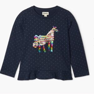 Hatley Girl Flip Sequin Horse Flounce Hem Top, Size 8